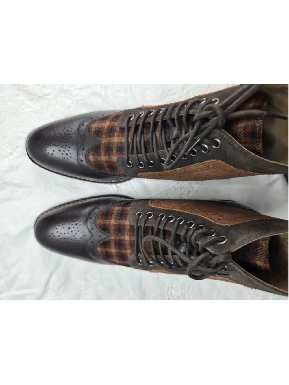 Stacy Adams Finnegan Men’s Wingtip Boots Size 11 Brown Plaid Leather Lace Up